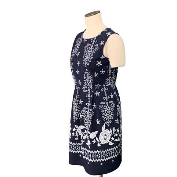 Enfocus Studio Sleeveless Stretch Textured Dress Sz 12 Navy w/ White Floral 110i - Picture 4 of 8